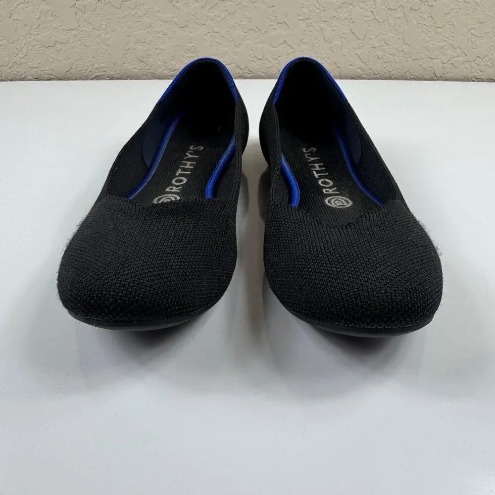 Rothy's the Flat Round Toe Knit Shoes Black Solid Womens 8 Washable Slip Ons
